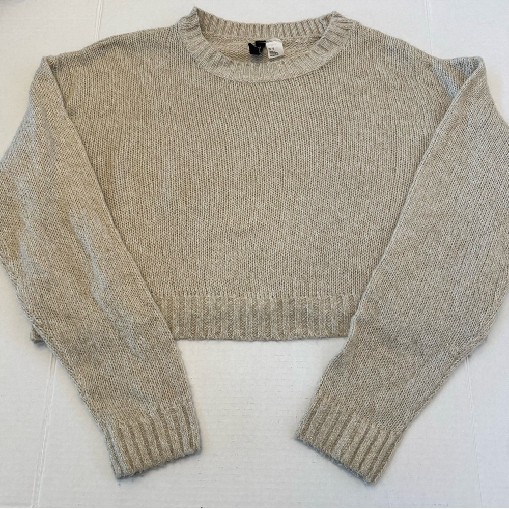 H& M Divided Tan Cropped Sweater B10/29 - Picture 1 of 9